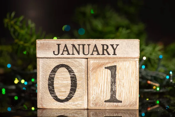 stock image 1st january sign for New Year's eve and Christmas tree winter holiday festive background and ornaments