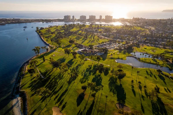 Aerial Coronado Golf Course Sunset View Coronado Beach Pacific Ocean — Stock Photo, Image