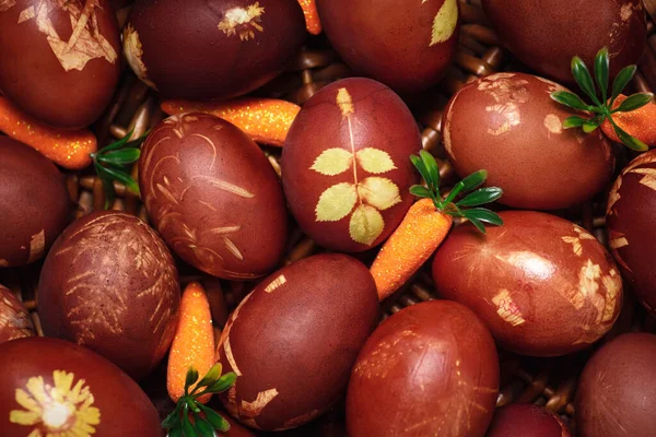 Традиционные Пасхальные Яйца Окрашенные Луковую Кожуру Светлый Пасхальный Праздник Религиозные — стоковое фото