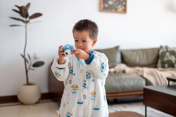 Charming Two Half Years Baby Boy Having Fun Playing Taking — Stock Photo, Image