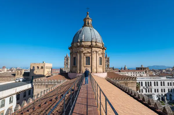 Magnifik Palermo Katedral Katedral Inbäddat Charmiga Gator Palermo Sicilien Ståtar Stockbild