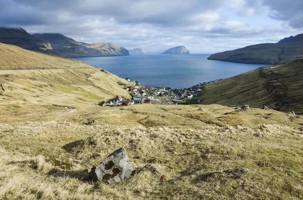 Kvivik Dorf Streymoy Färöer Inseln Nordeuropa Dramatische Aussicht Vom Berg — Stockfoto