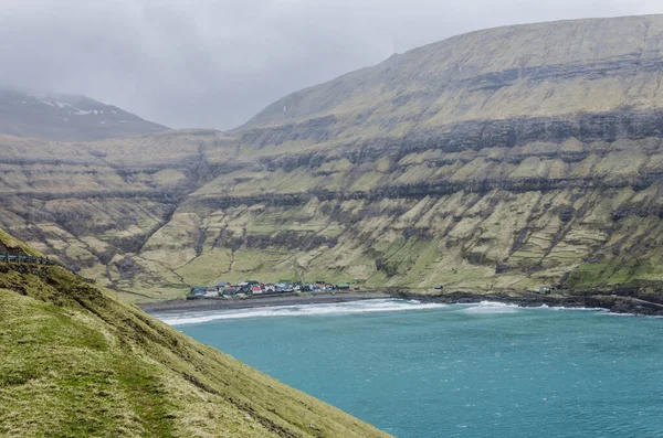 Tjornuvik Liten Charmig Fiskeby Streymoy Färöarna Norra Europa Stora Vågor — Stockfoto
