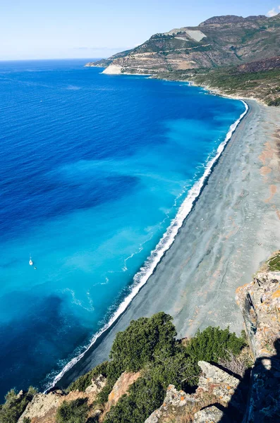 Originele Kiezelstrand Nonza Beach Aan Westkust Van Corsica Frankrijk Europa — Stockfoto