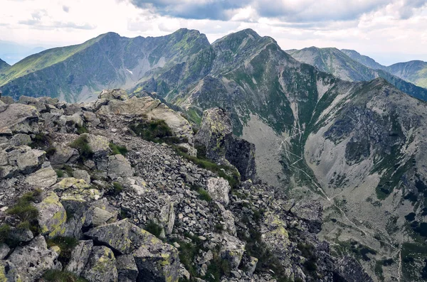 stock image View to Tri kopy peak and the path leading down to the valley from Placlive in Western Tatras mountains in Slovakia, Eastern Europe