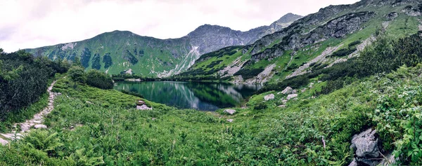 洛哈奇普莱萨 高山湖 全景和通往斯洛伐克西塔特拉山国家公园湖的道路 — 图库照片
