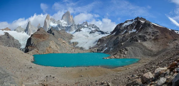 Panoramabild Över Laguna Los Tres Och Fitz Roy Argentina Patagonien — Stockfoto