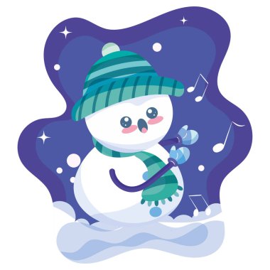 Kış arkaplanı Vektör illüstrasyonunda izole edilmiş mutlu kardan adam çizgi film karakteri