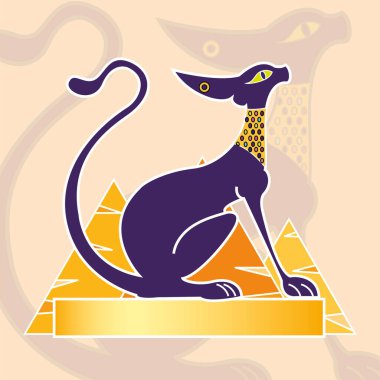 İzole edilmiş Mısırlı kedi Eski Mısır ikonu Vektör illüstrasyonu