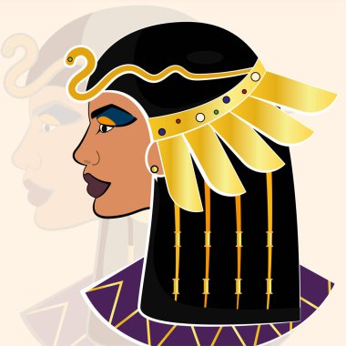 İzole edilmiş kadın firavun avatarı eski Mısır ikonu Vektör illüstrasyonu