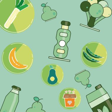 Vejetaryen yemek ikonları Vektör illüstrasyonu ile kusursuz bir desen