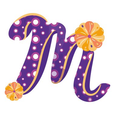 Isolated colored letter M with floral ornaments Typography fonts Vector illustration