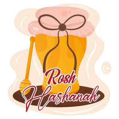 Cute rosh hashanah poster Isolated honey jar with stick Vector illustration