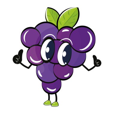 Isolated happy grapes fruit cartoon character Vector illustration