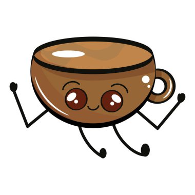 Isolated cute happy coffee cup cartoon character Vector illustration