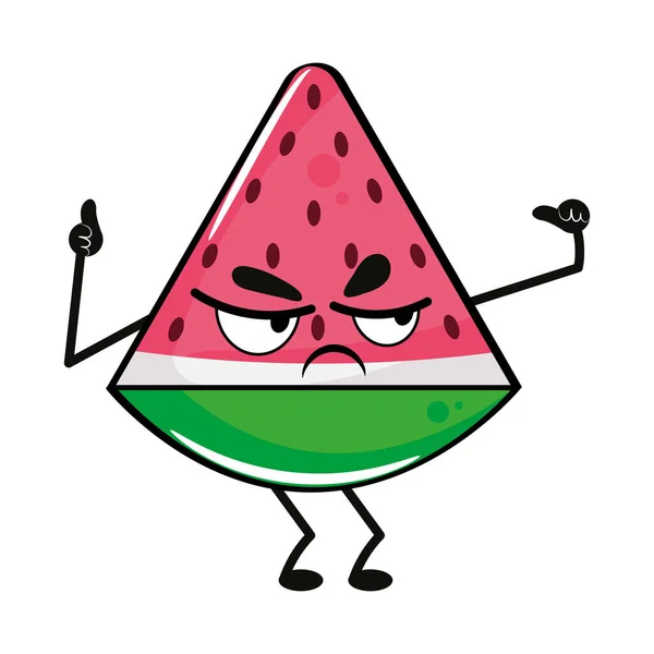 Isolated Cute Angry Watermelon Cartoon Character Vector Illustration Telifsiz Stok Illüstrasyonlar