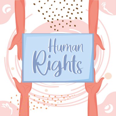 Group of hands holding a protest sign Human rights concept Vector illustration