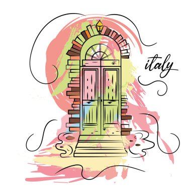 Watercolor sketch of an italian door landmark Italy Vector illustration