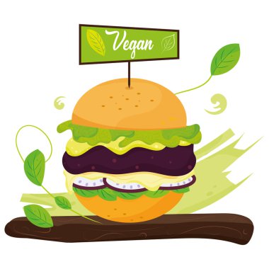 Healthy lifestyle poster with vegan burger Vector illustration