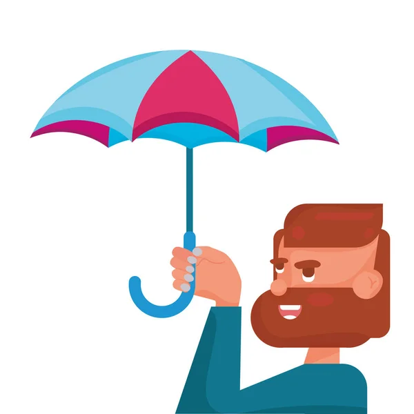 Cute Male Character Umbrella Vector Illustration — Wektor stockowy