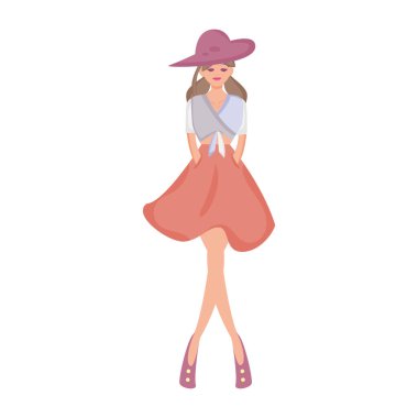 Isolated cute girl character with summer hat Vector illustration