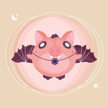 Isolated cute pig on a vampire costume Vector illustration