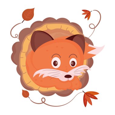 İzole edilmiş şirin tilki sonbahar hayvan vektör illüstrasyonu