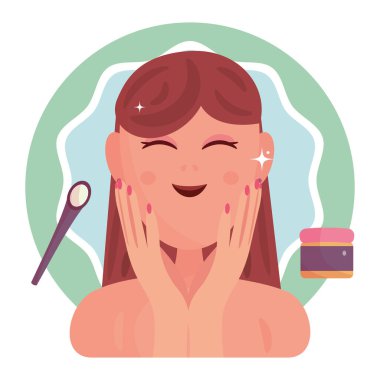 Isolated girl character applying beauty products Sketch Vector illustration