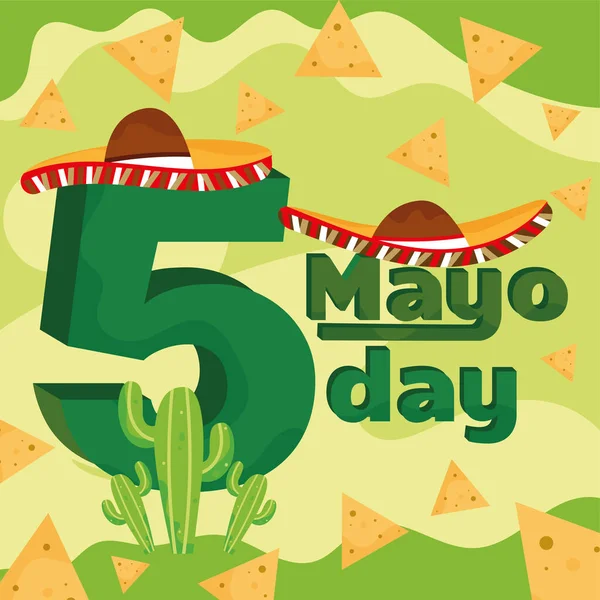 Cinco Mayo Card Hats Nachos Vector Illustration — Stock Vector