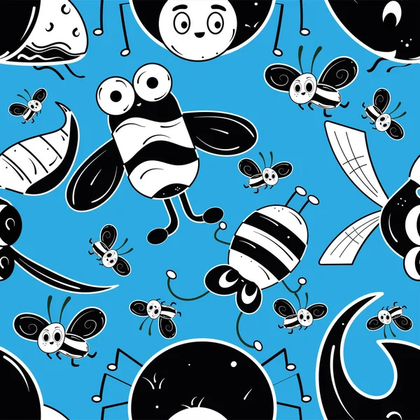 Nahtloser Musterhintergrund Mit Insektenskizzen Zeichen Vector Illustration — Stockvektor