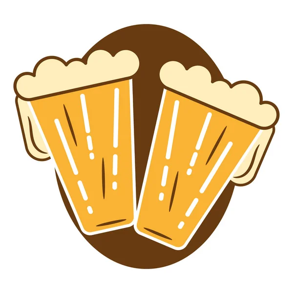 Paire Isolée Verres Bière Avec Icône Mousse Illustration Vectorielle — Image vectorielle