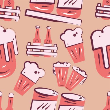 Bira simgeleri Vektör illüstrasyonlu kusursuz desen arkaplanı