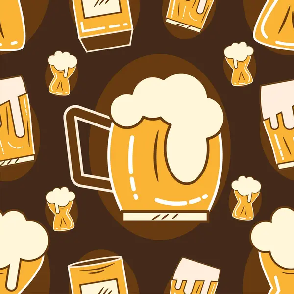 啤酒图标矢量插图的无缝图案背景 — 图库矢量图片