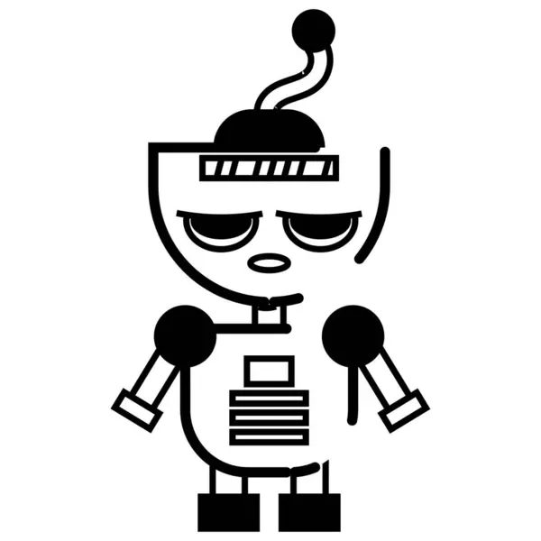 Isolierte Monochrome Roboter Spielzeug Charakter Ikone Vector Illustration — Stockvektor