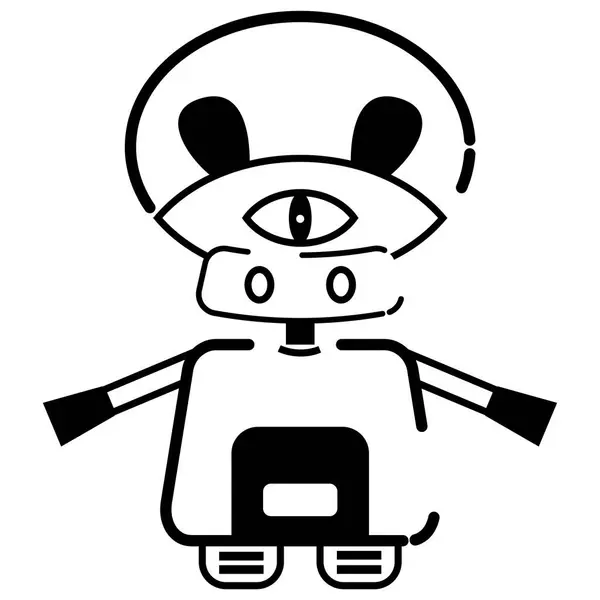 Icono Personaje Juguete Robot Monocromo Aislado Ilustración Vectorial — Vector de stock