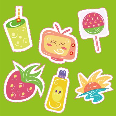 Renkli taslak etiketi simgeleri kümesi Vektör illüstrasyonu