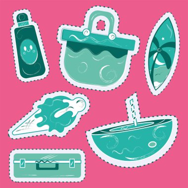 Monokrom groovy skeç çıkartma simgeleri kümesi Vektör illüstrasyonu