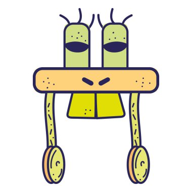 İzole edilmiş renkli robot oyuncak karakter taslak ikonu Vektör illüstrasyonu