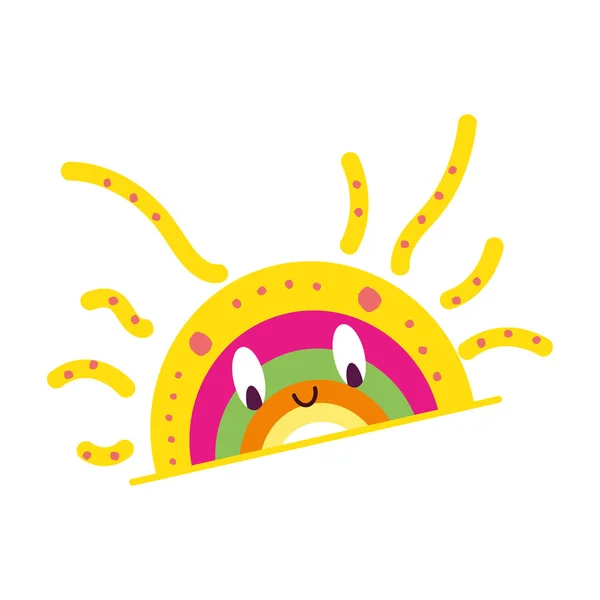 Isolated Cute Colored Sun Sketch Character Vector Illustration — Stock Vector