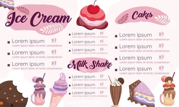 Crème Glacée Colorée Manu Avec Différents Articles Dessert Illustration Vectorielle Vecteurs De Stock Libres De Droits