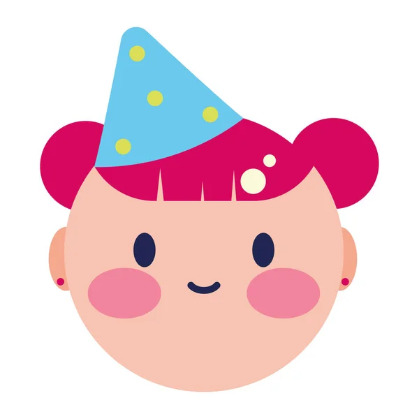 Isolated Cute Girl Avatar Birthday Party Hat Icon Vector Illustration — Stock Vector