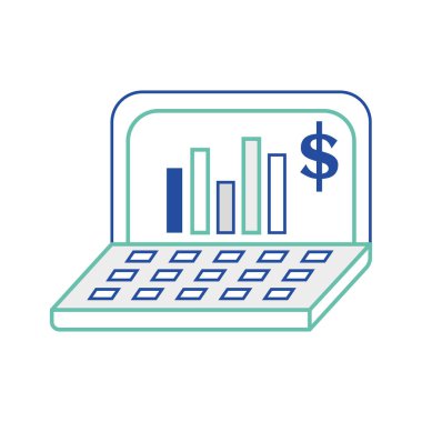 Ticari finans grafiği simgesi olan izole bir dizüstü bilgisayar