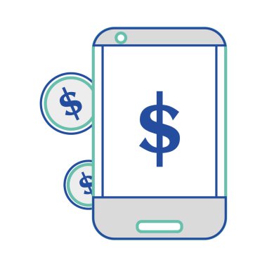 Bozuk para ve para sembollü akıllı telefon izole edilmiş iş simgesi Vektör illüstrasyonu