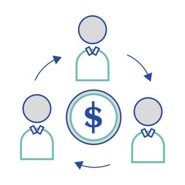 Bir madeni para etrafında iş karakterleri grubu izole edilmiş iş simgesi Vektör illüstrasyonu
