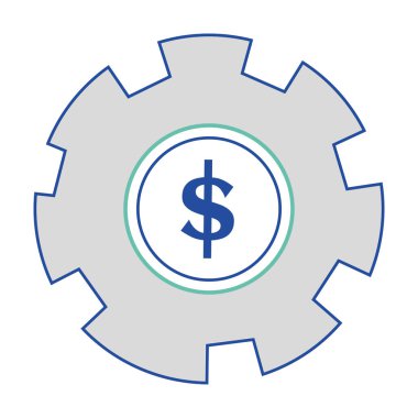 Para sembolü ile izole edilmiş dişli parça İş simgesi Vektör illüstrasyonu