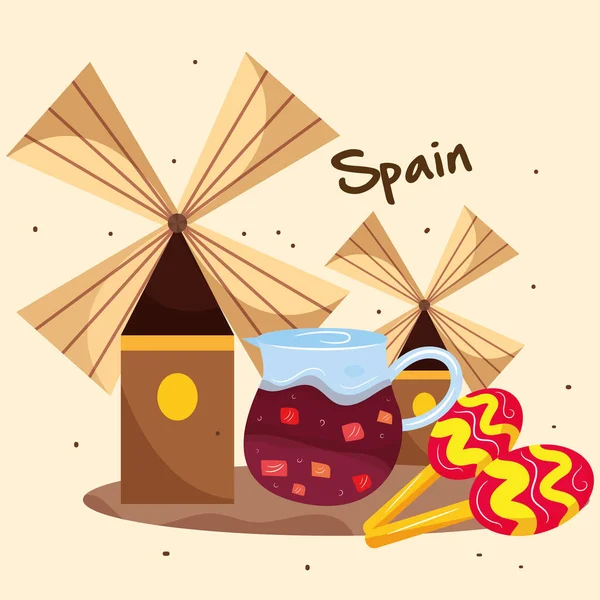 Moinhos Vento Com Par Maracas Chá Frio Espanha Modelo Cultura —  Vetores de Stock