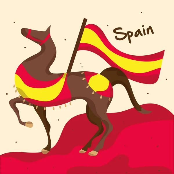 Söt Häst Med Spanska Flaggor Spanien Kultur Mall Vektor Illustration — Stock vektor