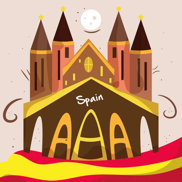 Zole Edilmiş Spanyol Katedrali Spanya Kültür Şablonu Vektör Llüstrasyonu — Stok Vektör