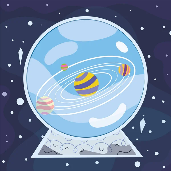 ベクトルのイラストの中の太陽系が付いている隔離された着色された水晶球 — ストックベクタ