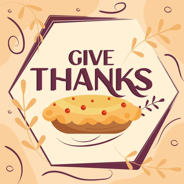 色付きの感謝祭バナーパイと感謝メッセージベクターイラスト — ストックベクタ
